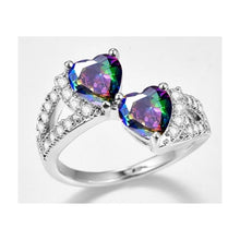 Load image into Gallery viewer, Women&#39;s Double Rainbow Hear Ring