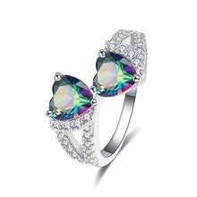 Load image into Gallery viewer, Women&#39;s Double Rainbow Hear Ring