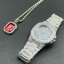 Load image into Gallery viewer, Men&#39;s Luxury Diamond Watch With Necklace