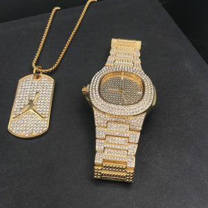 Men's Luxury Diamond Watch With Necklace