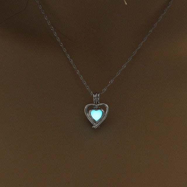 Women's Glowing Heart Stone Pendant Necklace