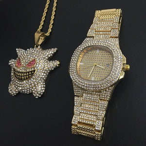 Men's Luxury Diamond Watch With Necklace