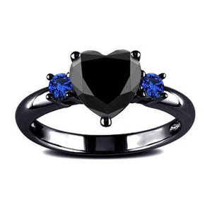 Women's Black Heart Crystal Ring