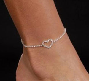 Sexy Rhinestone Heart Anklet