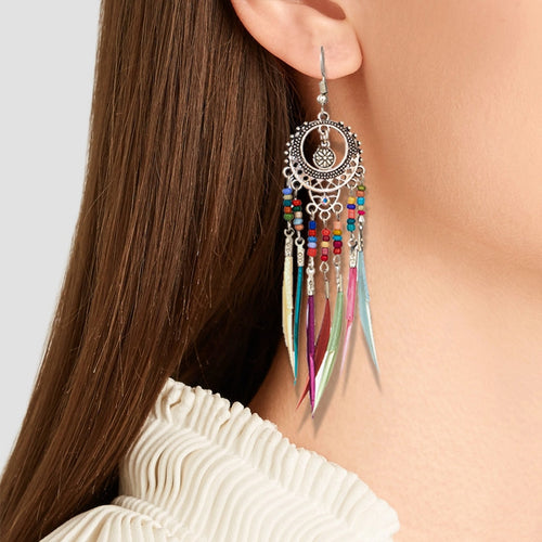 Long Style Tribal Feather Earrings