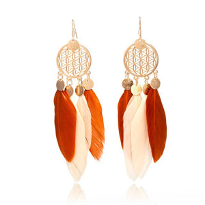 Long Style Tribal Feather Earrings