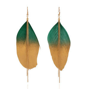 Long Style Tribal Feather Earrings