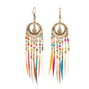 Long Style Tribal Feather Earrings