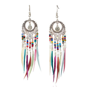 Long Style Tribal Feather Earrings