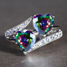 Load image into Gallery viewer, Women&#39;s Double Rainbow Hear Ring