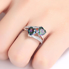 Load image into Gallery viewer, Women&#39;s Double Rainbow Hear Ring