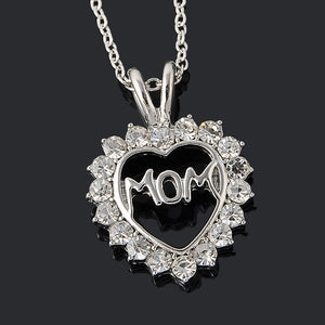 Trendy "Mom" Crystal Heart Necklace